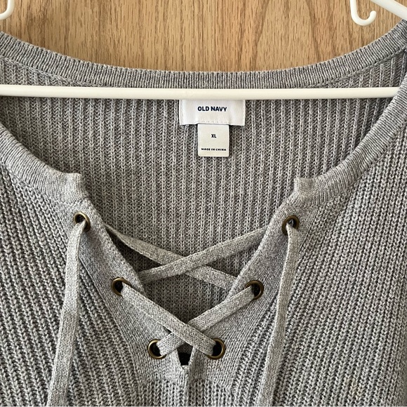 Old Navy Lace Up Front Crew Neck Sweater in Grey - Picture 2 of 6